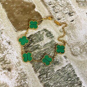 Alhambra Designer Green Gold 4 Clover 5 Motif Bracelet